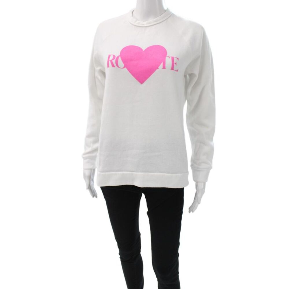 Rodarte Women Pullover Sweatshirt White Cotton Heart Crew Neck Size S